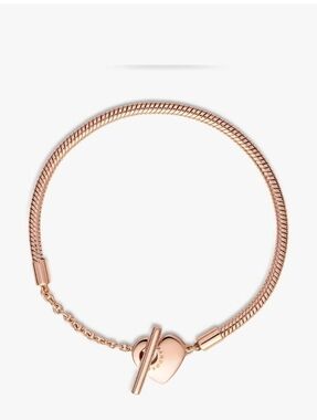 Pandora Moments Heart T-Bar Snake Chain Bracelet 14k rose gold plating